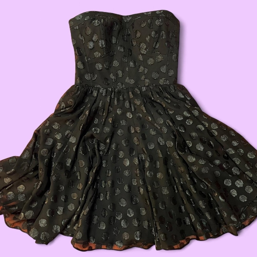 Vintage Guess Black Y2K Polka Dot Strapless Mini Dress